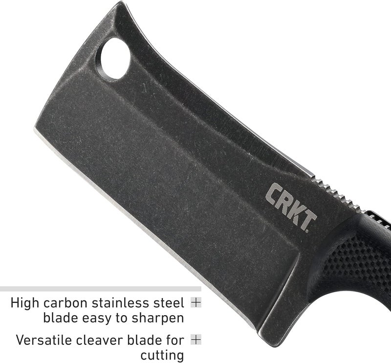 CRKT Minimalist Cleaver Outdoor Survival Fixed Blade Knife with Sheath: Stainless Steel Plain Edge Blade, G10 Handle, 2383K - Image 4